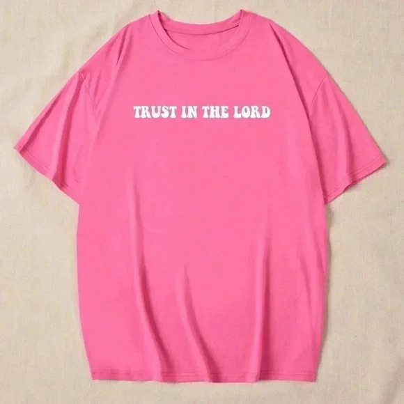 Hot Pink Casual Women's Summer Loose Fit T-Shirt With Slogan Print - Picture 4 of 5
